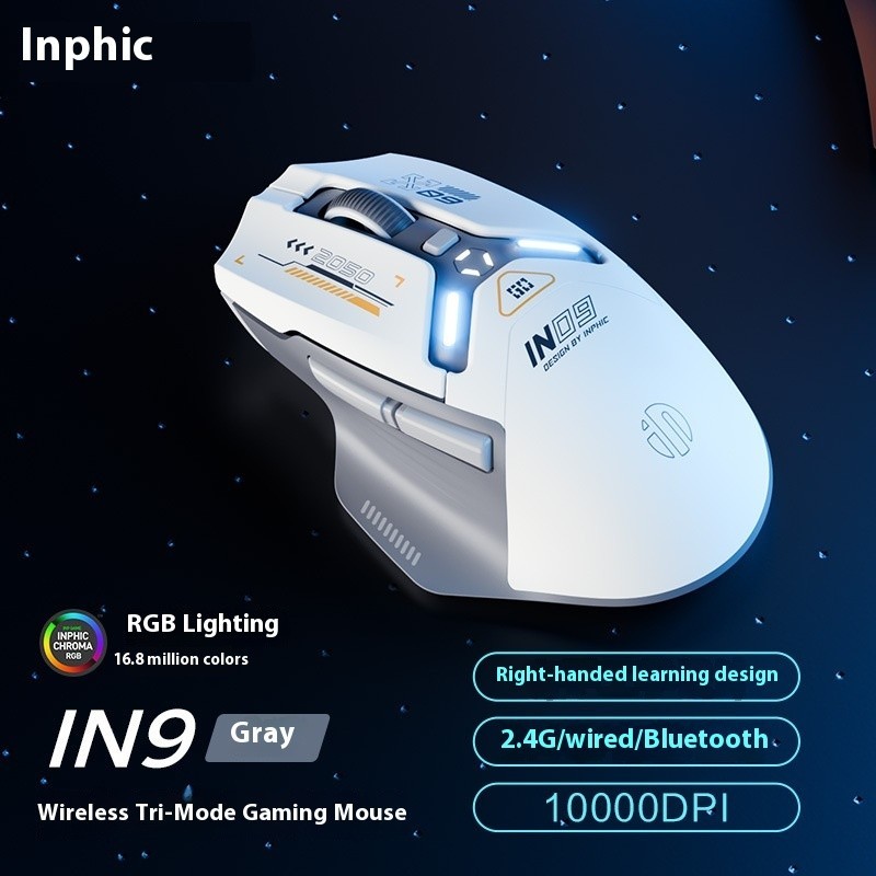 INPHIC IN9 เมาส์สําหรับเล่นเกมบลูทูธไร้สายสามโหมด Ergonomic Macro RGB PUBG/LOL/CSGO เดสก์ท็อปโน้ตบุ๊