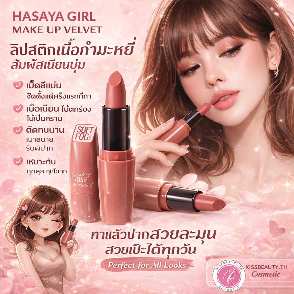 (ราคายกกล่อง 24 ชิ้น) HASAYA GIRL HH1081 MAKE UP VELVET ลิปสติกเนื้อเนียน เม็ดสีแน่น ทาไม่ตกร่อง รูปที่ 5
