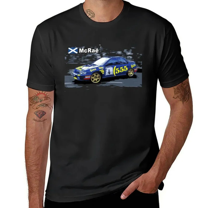 เสื้อยืด WRC 555 Colin McRae GC8 ออกแบบเองได้ เสื้อยืดผู้ชายแบบเรียบ ผ้าคอตตอนหนา คอกลม สไตล์มังงะ ส