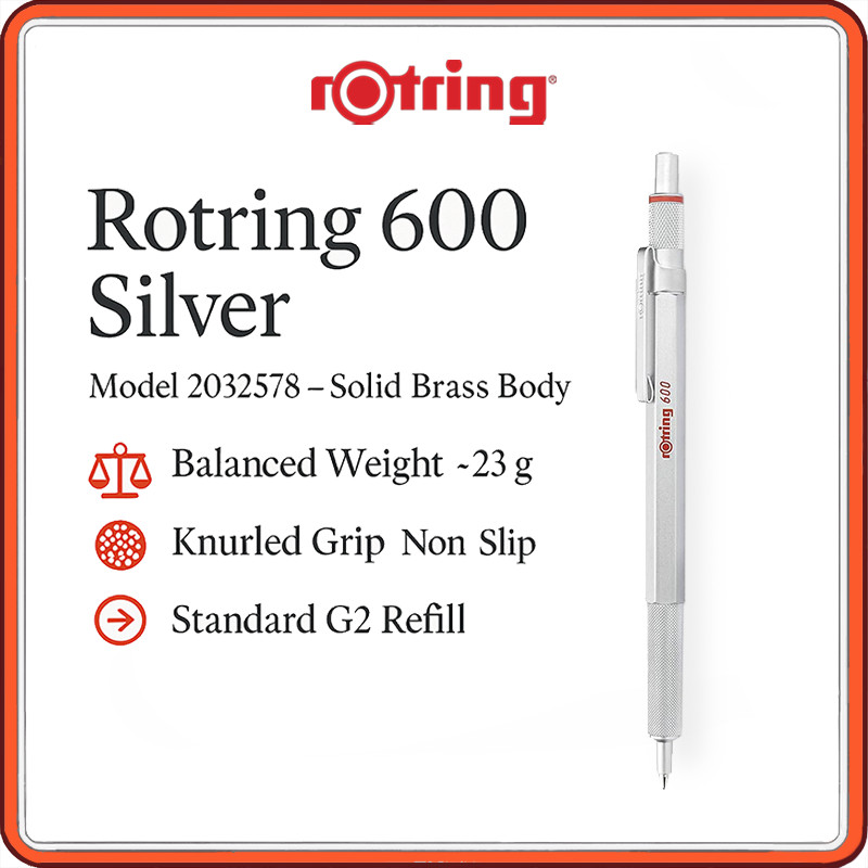 rotring 600 Silver Oil-based Ball Pen Knock Type 2032578 rOtring Mechanical Pencil High-end Writing 
