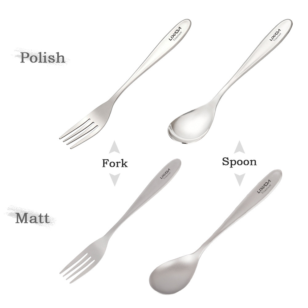 Ssrroo Lixada น้ําหนักเบาไทเทเนียมส้อมและช้อน Flatware ชุดช้อนส้อมสําหรับการตั้งแคมป์กลางแจ้งเดินป่า