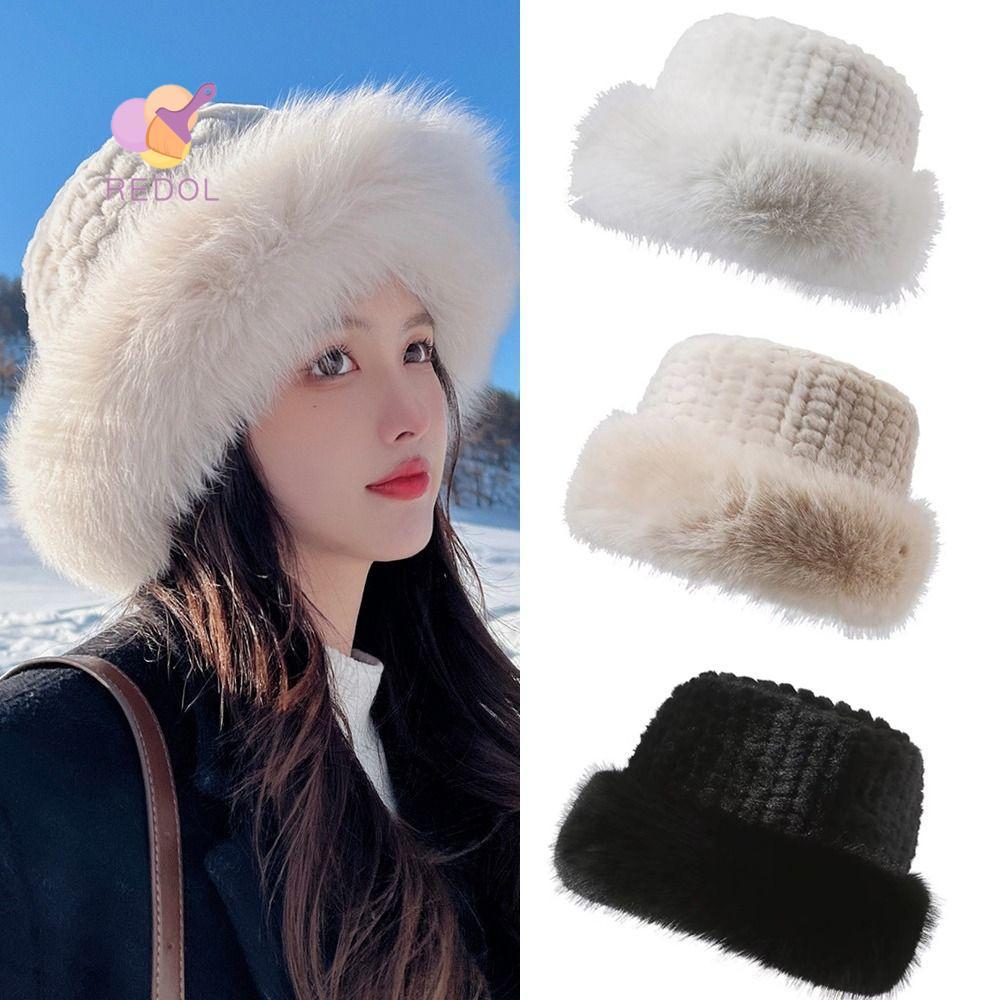 REPKGหมวกขนสัตว์,Faux Fur Solid Color Bucket Hats, Casual Windproof Beanies Men