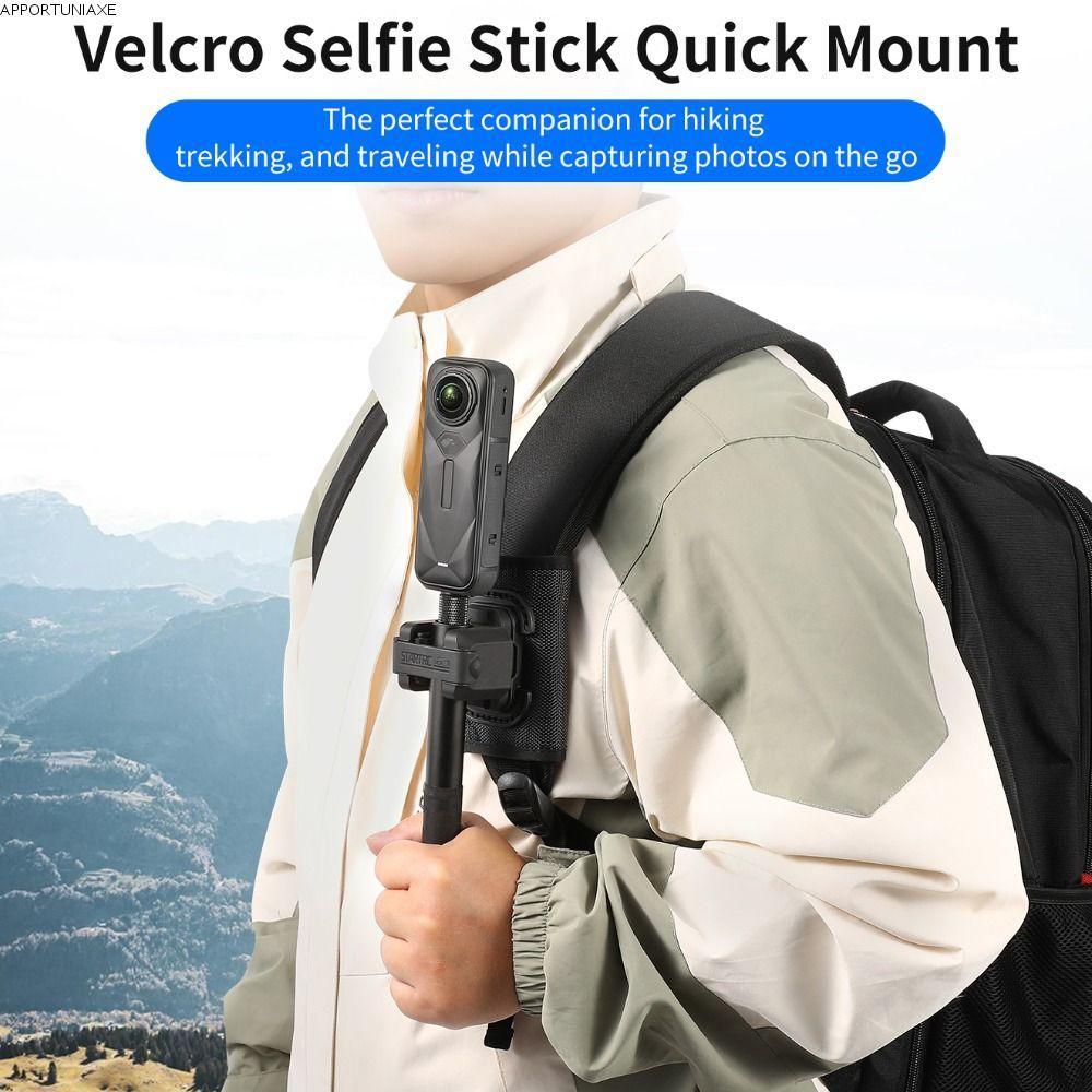 APPORTUNIAXE Selfie Stick Holder, 2-IN-1 Portable Backpack สายคล้องไหล่ Mount, Stable Quick Release Adjustable Adapter Clip for Insta360/DJI/ สําหรับสายกระเป๋าเป้สะพายหลัง