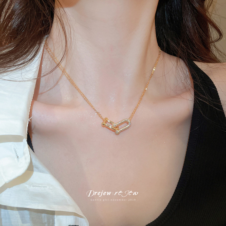 DREJEW U-Lock Zircon สร้อยคอผู้หญิงทอง/เงิน Tone Minimalist Edgy ออกแบบแฟชั่นทุกวันอินเทรนด์อุปกรณ์เสริมคอ