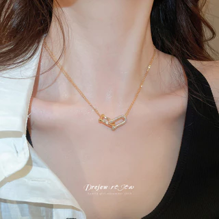 DREJEW U-Lock Zircon สร้อยคอผู้หญิงทอง/เงิน Tone Minimalist Edgy ออกแบบแฟชั่นทุกวันอินเทรนด์อุปกรณ์เสริมคอ