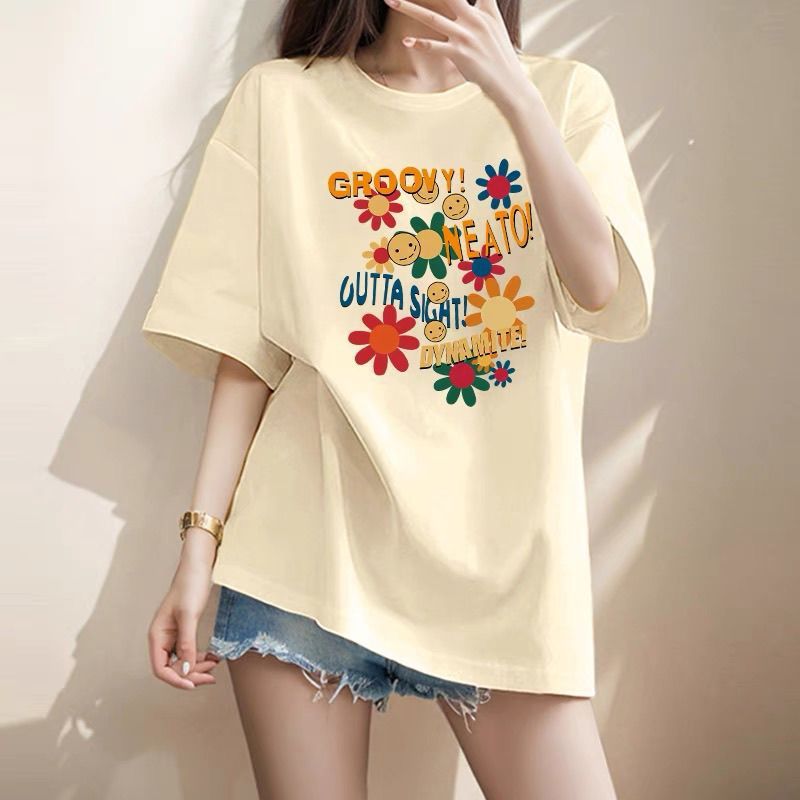 เสื้อยืดแขนสั้นผ้าฝ้ายสำหรับฤดูใบไม้ผลิ 2026 ทรงหลวม สไตล์เรียบหรู