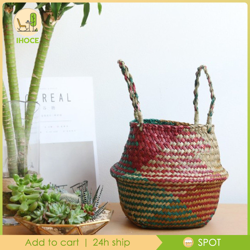 [Ihoce] ตะกร้าท้องธรรมชาติ Panier Storage Pot Folding Nursery Laundry Tote Bag with Handles