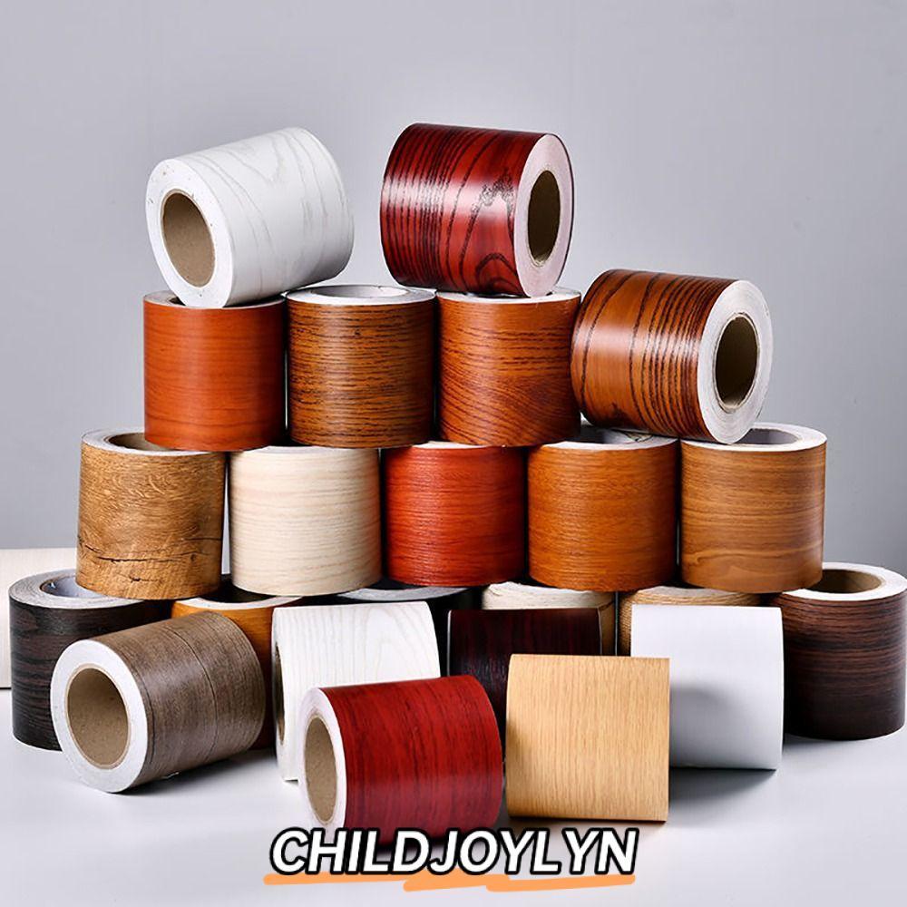 CHILDJOYLYN 10M/ม้วนรอบเอววอลล์เปเปอร์,กรอบประตูกันน้ําสติ๊กเกอร์ขอบผนัง,มีกาวในตัวลายไม้ PVC Skirting Line