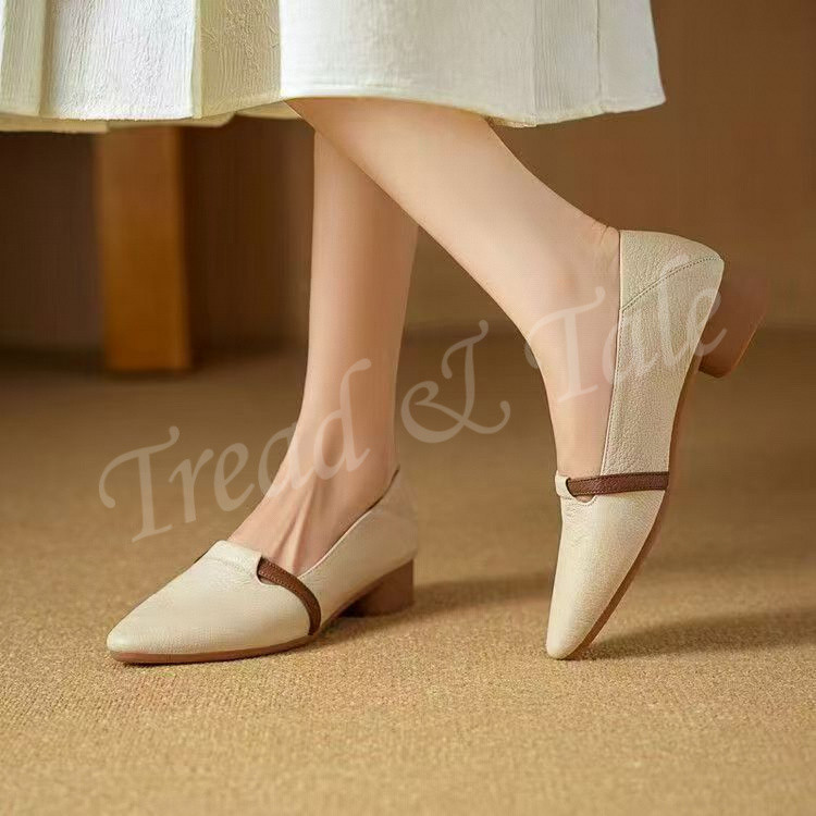 (พร้อมส่งจากไทย)รองเท้าหนัง Flats แบบหัวสูง PU Leather คุณภาพดี รองเท้าส้นเตี้ยหรูดูแพง 35-41