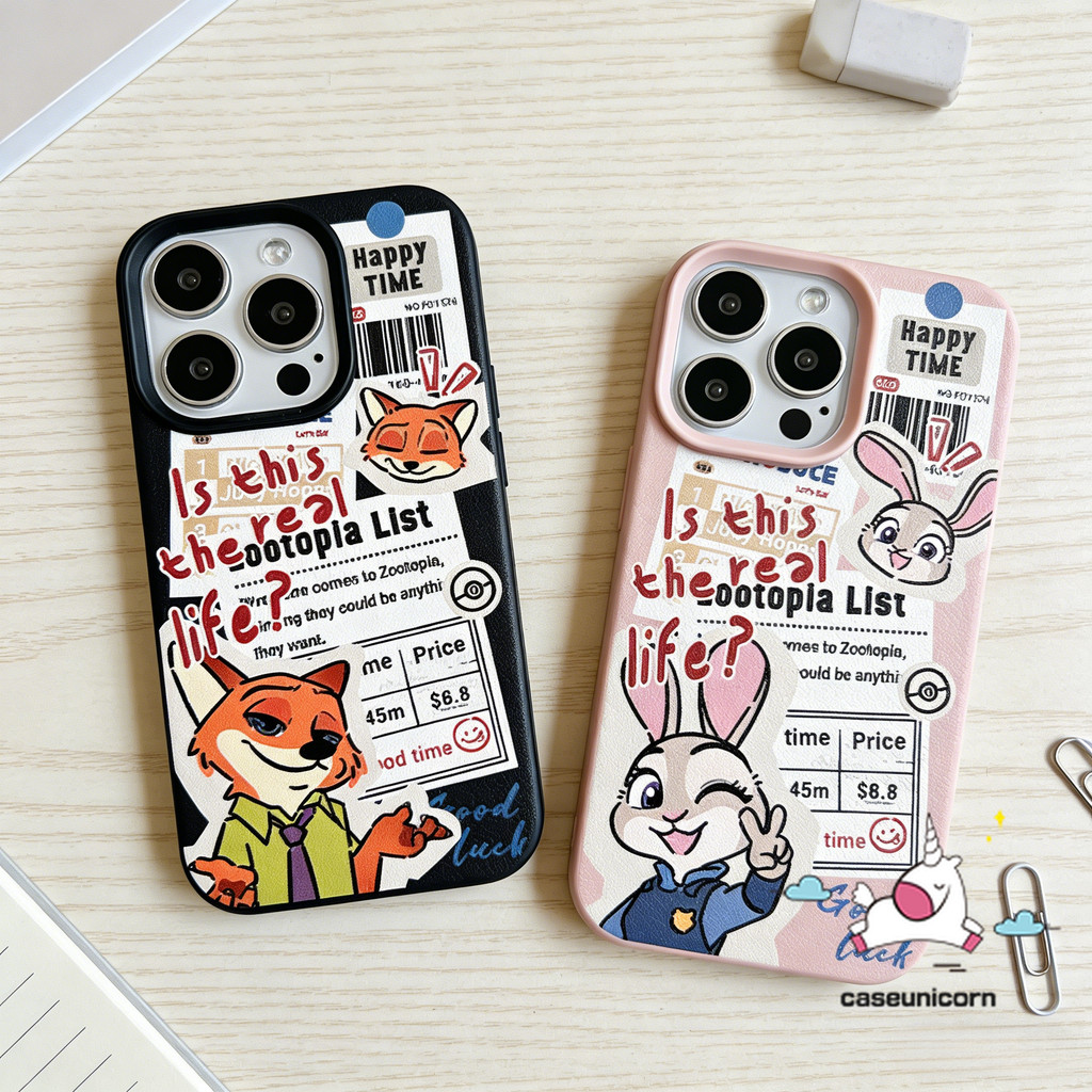 สำหรับ IPhone 11 16 13 14 15 17 AIR 12 Pro Max XS XR X Max 15 14 13 16 Plus ปกหนังลายการ์ตูนคู่กระต่ายกับสุนัขจิ้งจอก