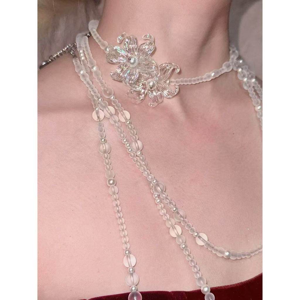 Pearlescent Iris สร้อยคอยาวมุกใสฝ้า