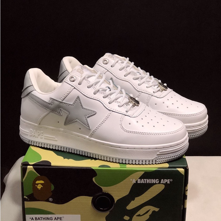 Bape STA x Jjjound รองเท้าผ้าใบแฟชั่นลําลอง สีขาว สีเทา QJQD BA49