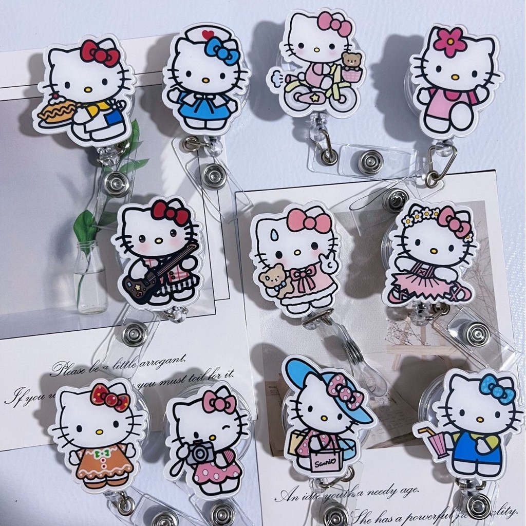 น่ารักคิตตี้การ์ตูน รหัส หัวเข็มขัดหดหัวเข็มขัดดึงง่ายพยาบาลเชือกเส้นเล็กผู้ถือบัตรป้ายทํางานนักเรียน