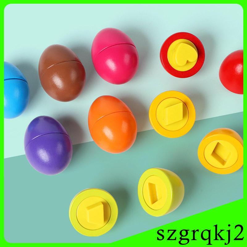 [Szgrqkj2] ไข่ของเล่น Twist Eggs Montessori รูปร่างจับคู่ไข่ไม้จําลองไข่ของเล่น