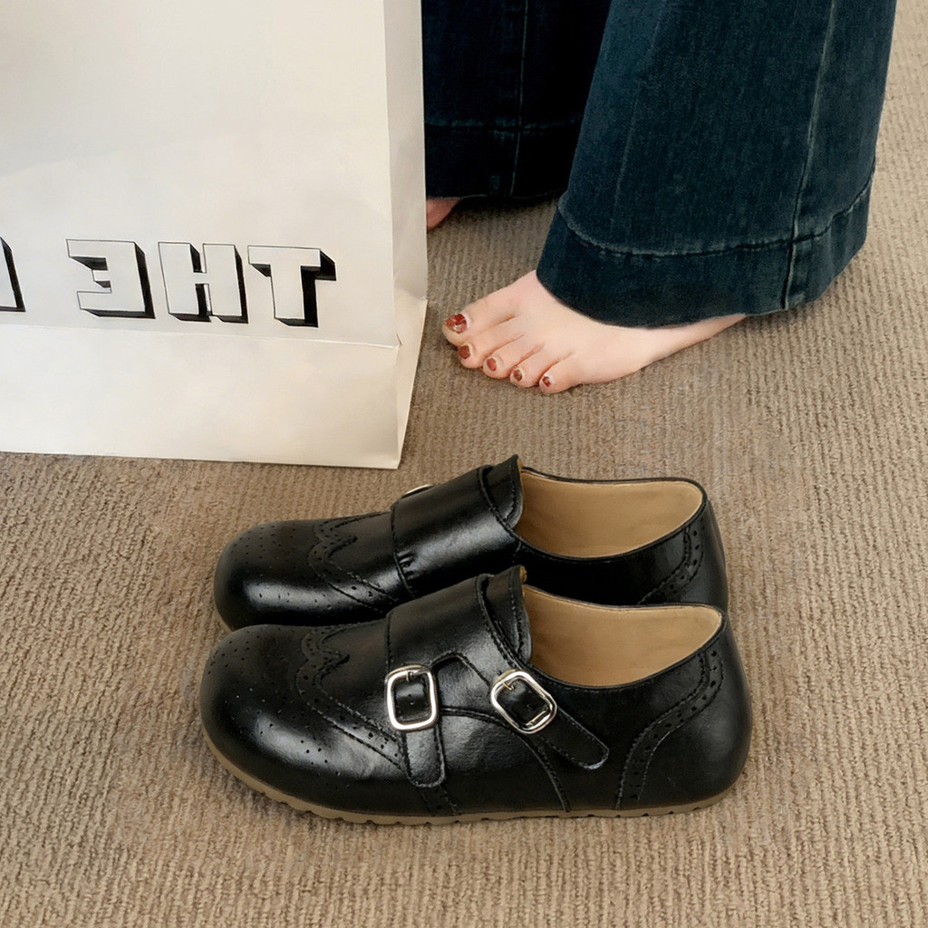 FOXER สีดําสีน้ําตาล Retro Ladies รองเท้าโลฟเฟอร์แฟชั่น Soft Sole สบาย Brogue รองเท้า