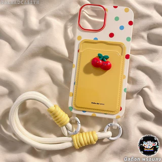 ส่งในพื้นที่ เคสสำหรับไอโฟน17 ลายจุดสีเหลือง เคสช่องใส่การ์ด สายข้อมือ For iPhone17 16 11 12 13PROMAX 14 15PLUS 7/8 SE2