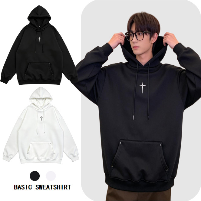 เสื้อโค้ทกันหนาว คอสูง มีฮู้ด ทรงหลวม แต่งซิปครึ่ง แฟชั่นสไตล์สตรีท สําหรับผู้ชาย