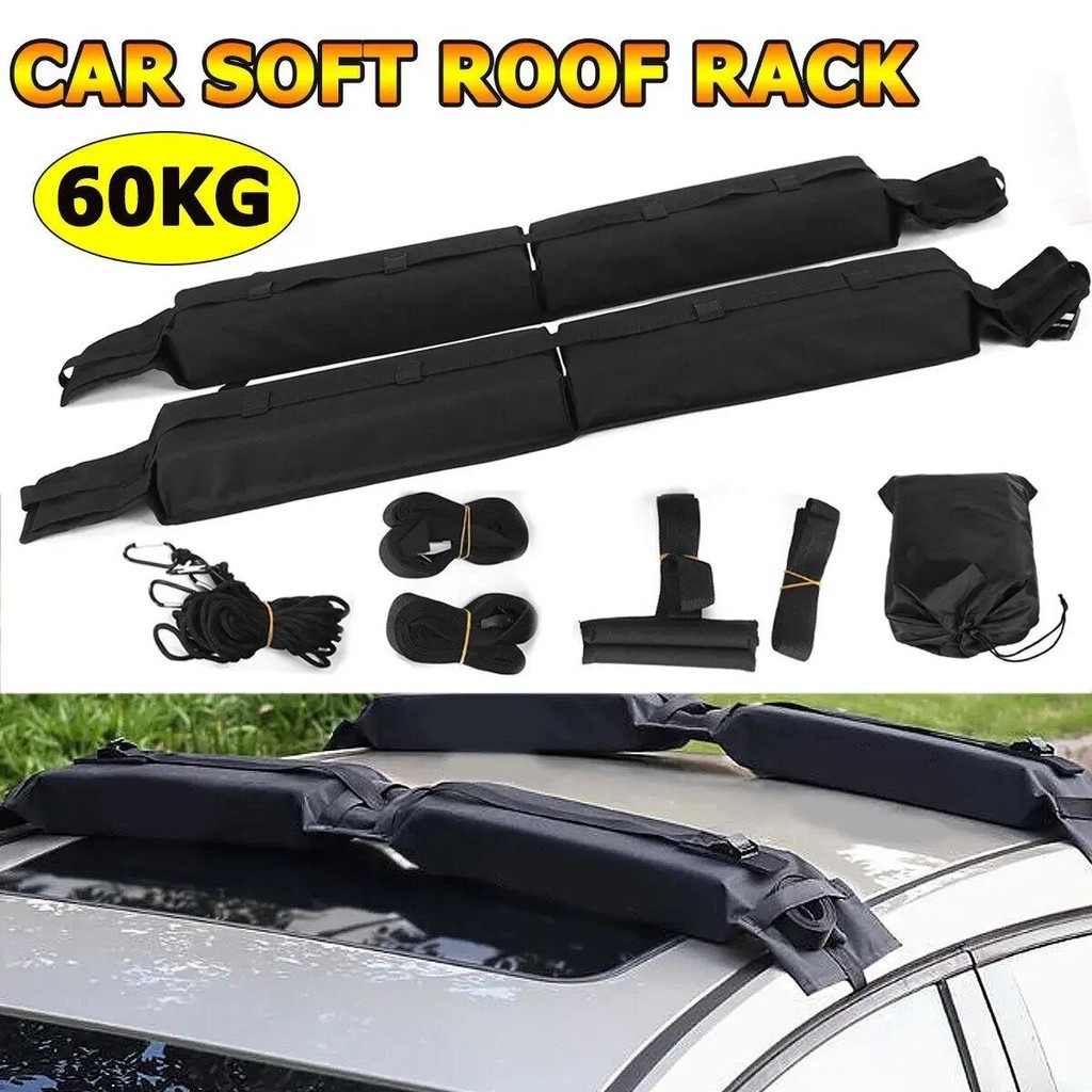 Universal Car Top Roof Soft Rack สีดํา 600D Oxford Cross Bars Kayak Holder กระเป๋าเดินทาง Carrier
