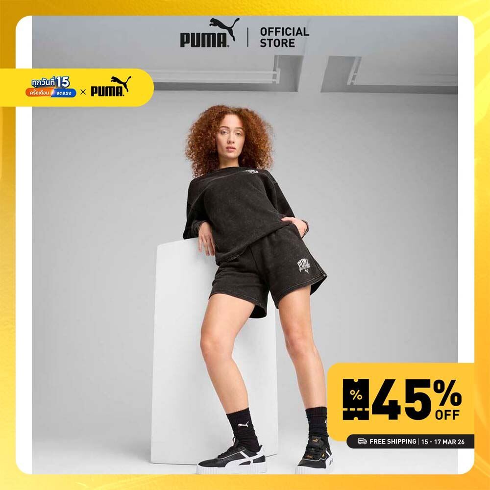PUMA Basics กางเกงขาสั้นผ้าฟอก 5 นิ้ว PUMA CLASS สำหรับผู้หญิง สีดำ - 68503501
