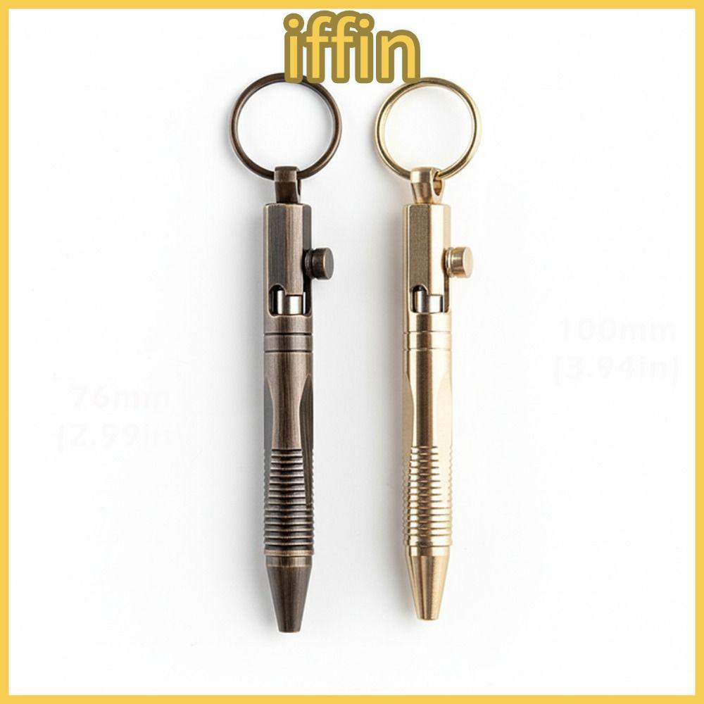 IFFIN Mini Ballpoint Pen, Brass Portable Pocket Pen, ทนทานพร้อมพวงกุญแจ Gel Pen Travel