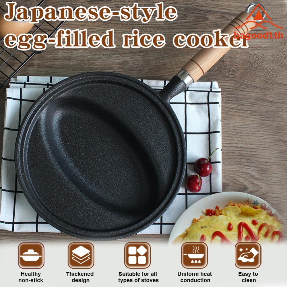กระทะเหล็กหล่อด้ามไม้ Omurice ทําอาหารหม้อ Non-Stick ไข่เจียวไข่หม้อ Anti-Scald สําหรับโฮมเมด Omuric