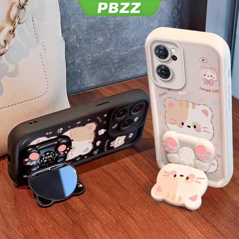 PBZZ FOR เคส สําหรับ oppo reno 7 5g oppo reno 7 4g เคสโทรศัพท์ Softcase ซิลิโคนกันกระแทกออกแบบใหม่ความงามการ์ตูนแมวพร้อมที่วางสําหรับกระจก JTMMZJ01