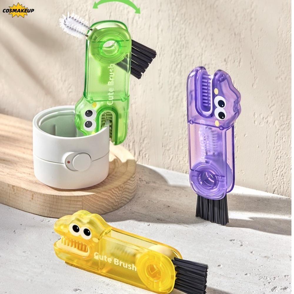 COSMAKEUP แปรงทําความสะอาดฝาถ้วย 3 In 1, ทําความสะอาด 3in1 แปรงทําความสะอาดรอยแยก, แปรงฟางขวดจระเข้ม
