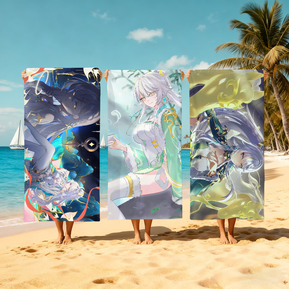 Zibai Genshin Impact ผ้าเช็ดตัวชายหาดแห้งเร็วผ้าเช็ดตัวนุ่มของขวัญสําหรับ Travel Gym Shower Camping 