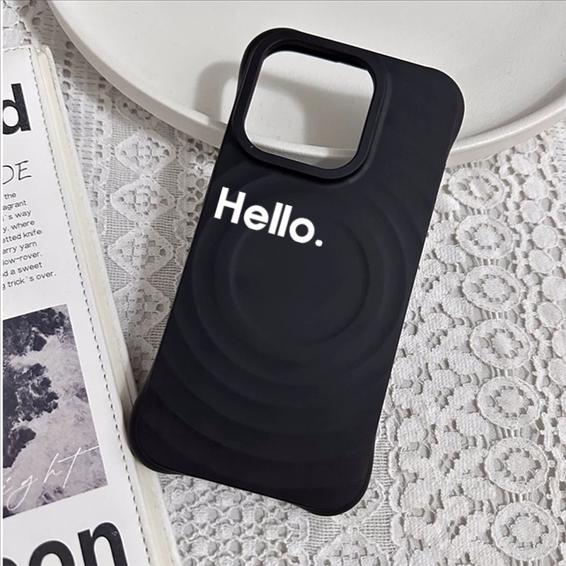 เคสไอโฟน แม่เหล็ก มุมหนา ป้องกันหล่น ลายตัวอักษร HELLO สีขาว มี 3 สีให้เลือก 17/17Pro/17ProMax/16/16Pro/16ProMax/15/14/1