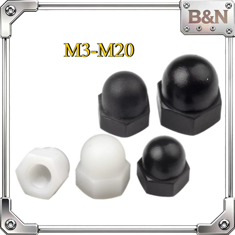 น๊อตตัวเมียหัวหมวก เกลียวมิล Nylon Dome nut น็อตฝาครอบไนลอนสีดํา/ขาว ฝาครอบพลาสติก น็อตตกแต่ง M3/M4/
