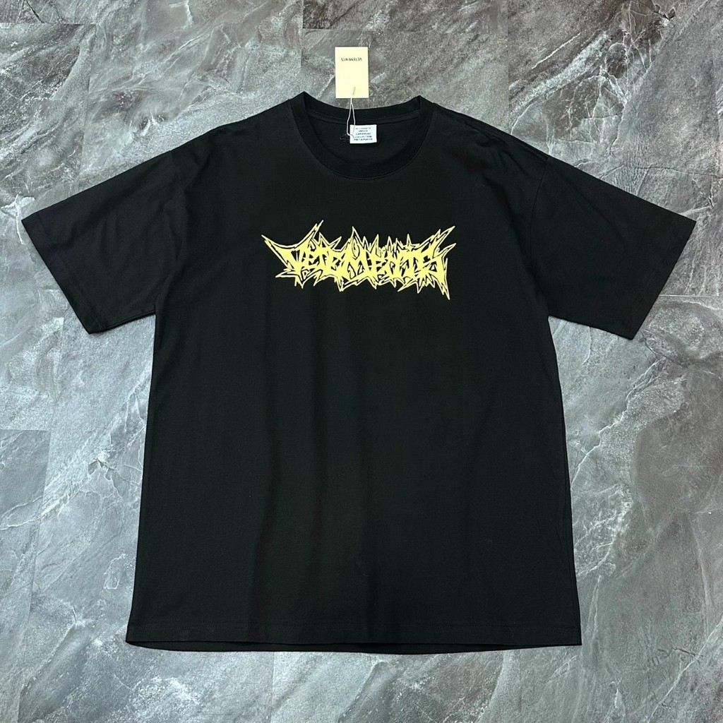 VTM พิมพ์ผ้าฝ้ายแท้รอบคอครึ่งแขนหลวมอเมริกันแขนสั้นลําลอง High Street เสื้อยืดคู่