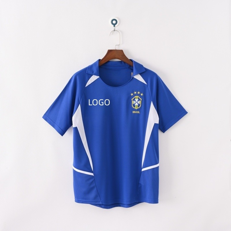 2002 Brazil Away Retro Edition Football Jersey เสื้อยืดแขนสั้นผู้ชาย