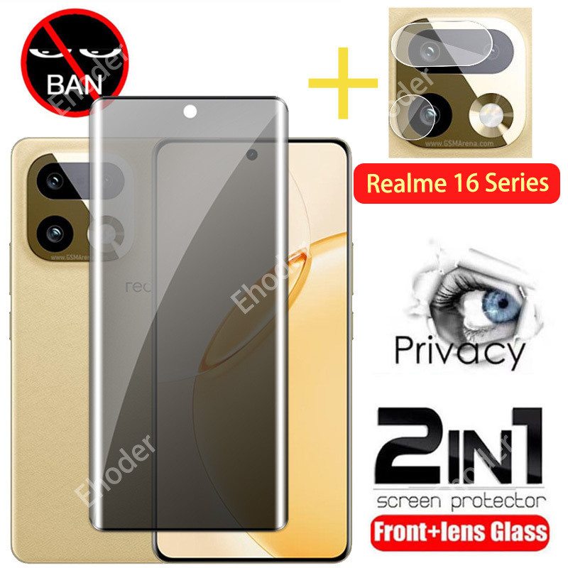 3Dโค้งความเป็นส่วนตัวกระจกนิรภัยสําหรับRealme 16 Pro Plus 5G 2026 ป้องกันหน้าจอสําหรับRealme16Pro Realme16ProPlus 16ProPlus 16Pro + Anti-Spyกล้องเลนส์ป้องกันฟิล์ม