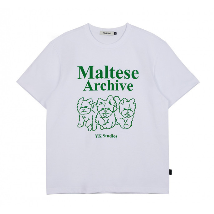 แฟชั่น.[WAIKEI] Maltese Archive Line Graphic Half Sleeve T-shirts
