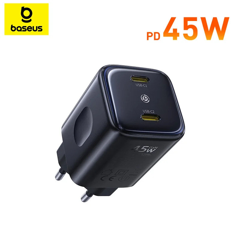 Baseus 45W GaN Charger สําหรับ iPhone Samsung POCO Fast Charger สําหรับแล็ปท็อป USB C Charger PD Cha