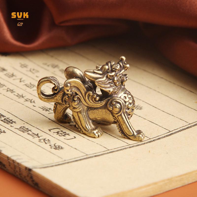 [SVK] เครื่องประดับความเจริญรุ่งเรืองทองเหลือง Qilin Dragon Fengshui Vintage IKFG