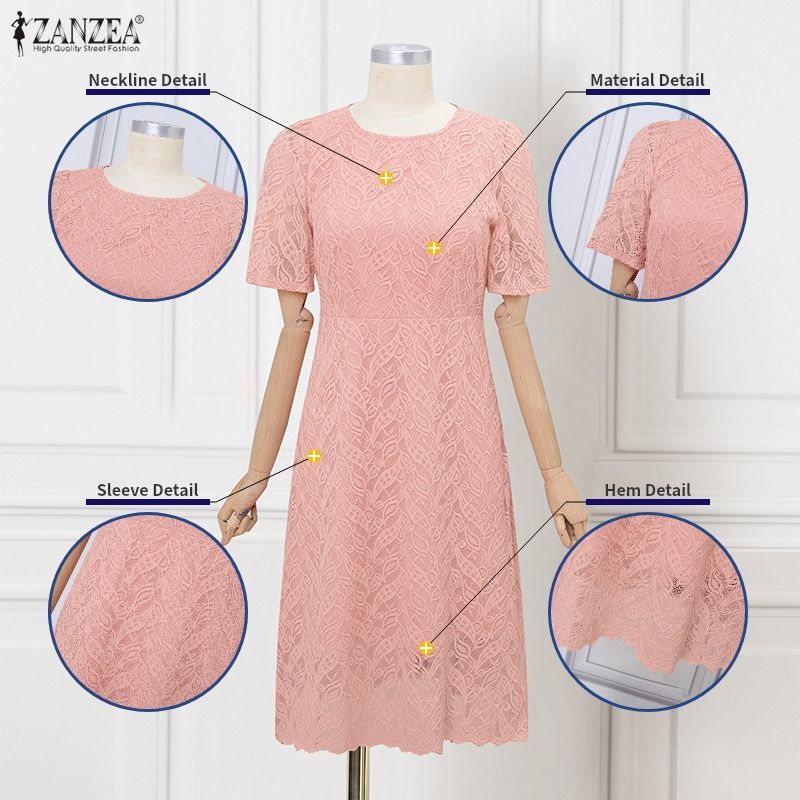 ZANZEA กระโปรงทรง A-line สำหรับผู้หญิง สไตล์เกาหลี งานcrochet ละเอียด พร้อมสายเดรสและเข็มขัดยึดเอว — صورة 7