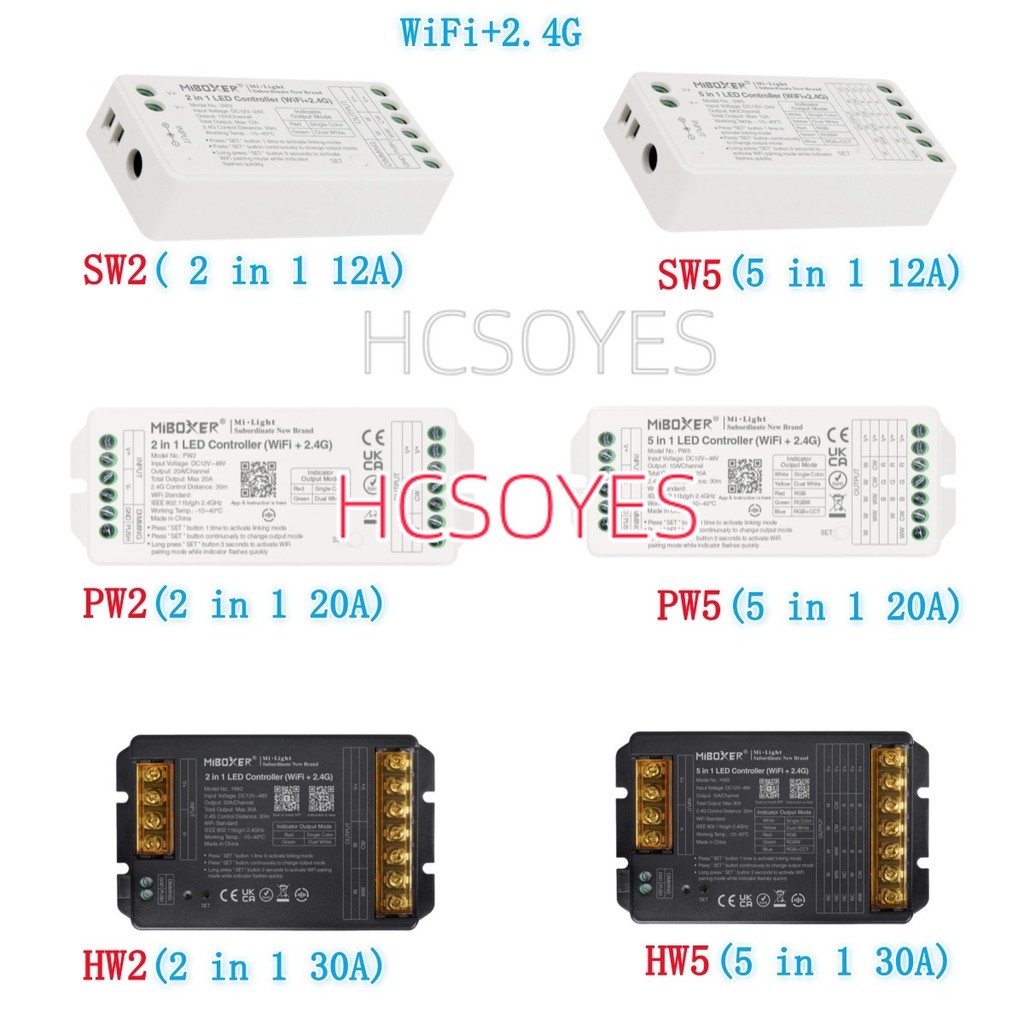 ใหม่ Miboxer WiFi + 2.4G LED strip Controller SW2 PW2 HW2 2 ใน 1/SW5 PW5 HW5 5 ใน 1 เอาต์พุต 12A 20A
