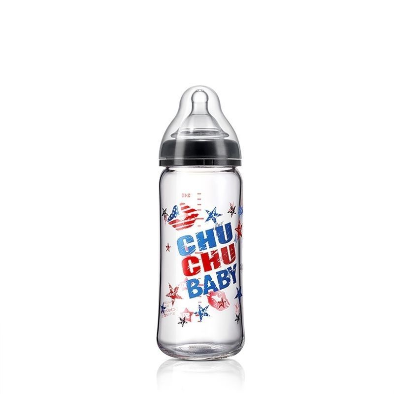 CHUCHU CHUCHU ขวดนมขนาดกว้าง 240 มล. ความจุขนาดใหญ่ทารกแรกเกิดลํากล้องขนาดใหญ่แก้วป้องกันอาการโคลิค 