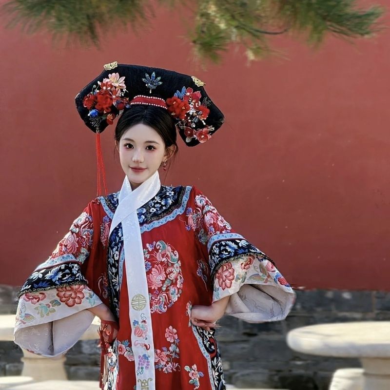 เสื้อผ้าผู้หญิง Qing Dynasty เครื่องแต่งกายแบบดั้งเดิมพร้อมลายพิมพ์ Grid Pattern