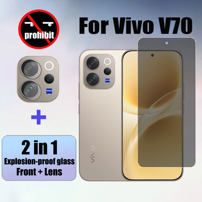 Vivo V70 5G 2 in 1 Anti-peeping กระจกนิรภัยป้องกันหน้าจอความเป็นส่วนตัวสําหรับ Vivo V60 V50 V40 Lite G 9D แก้วป้องกัน Spy ฟิล์ม + ฟิล์มเลนส์กล้อง