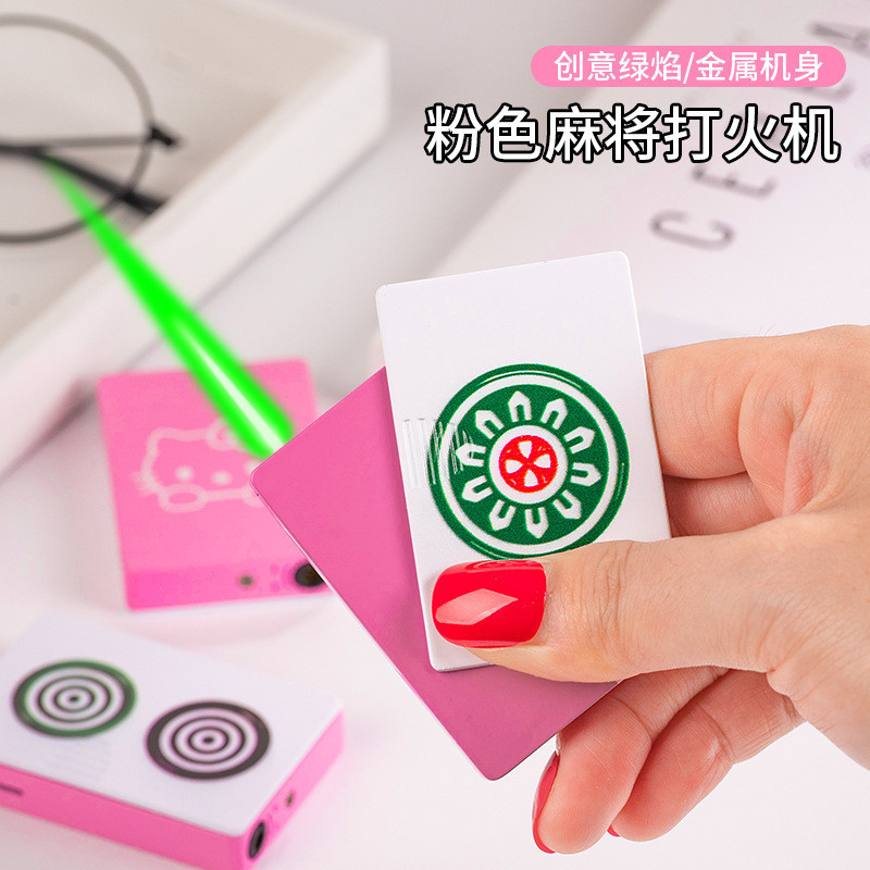 Pink mahjong lighter, mahjong lighter with red tiles and "fortune" symbol