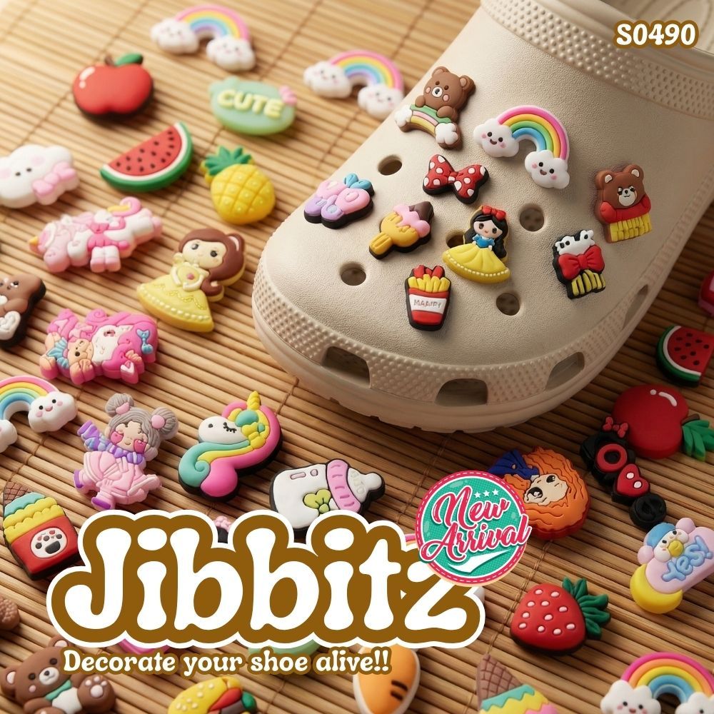 S0490 สุ่มลาย Crocs Jibbitz jibbit 1ชิ้น ยางPVC จิบิ ตัวติดรองเท้า อุปกรณ์DIY ตกแต่งรองเท้า