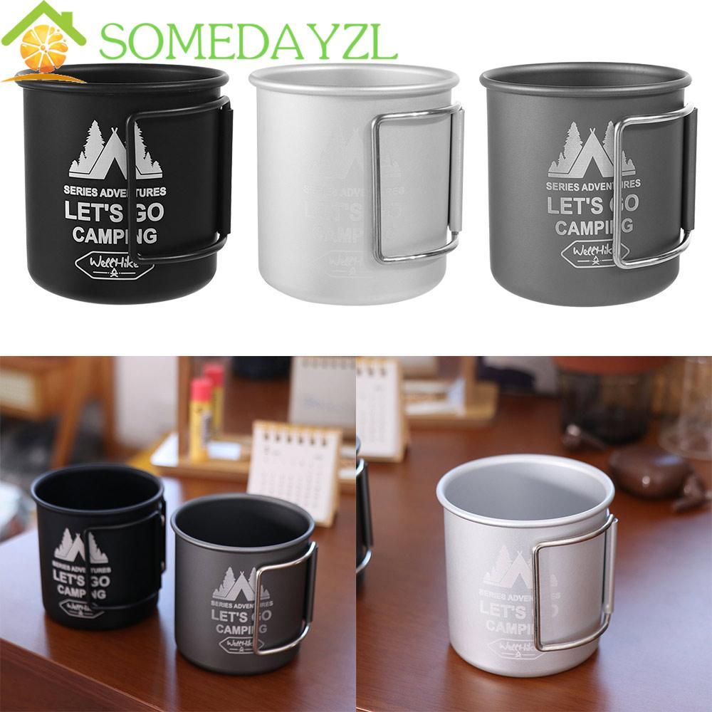 SOMEDAYZL ถ้วยน้ำแคมป์ปิ้ง พลาสติกและอะลูมิเนียม พับเก็บได้ สะดวกพกพา ความจุ 300 มล.