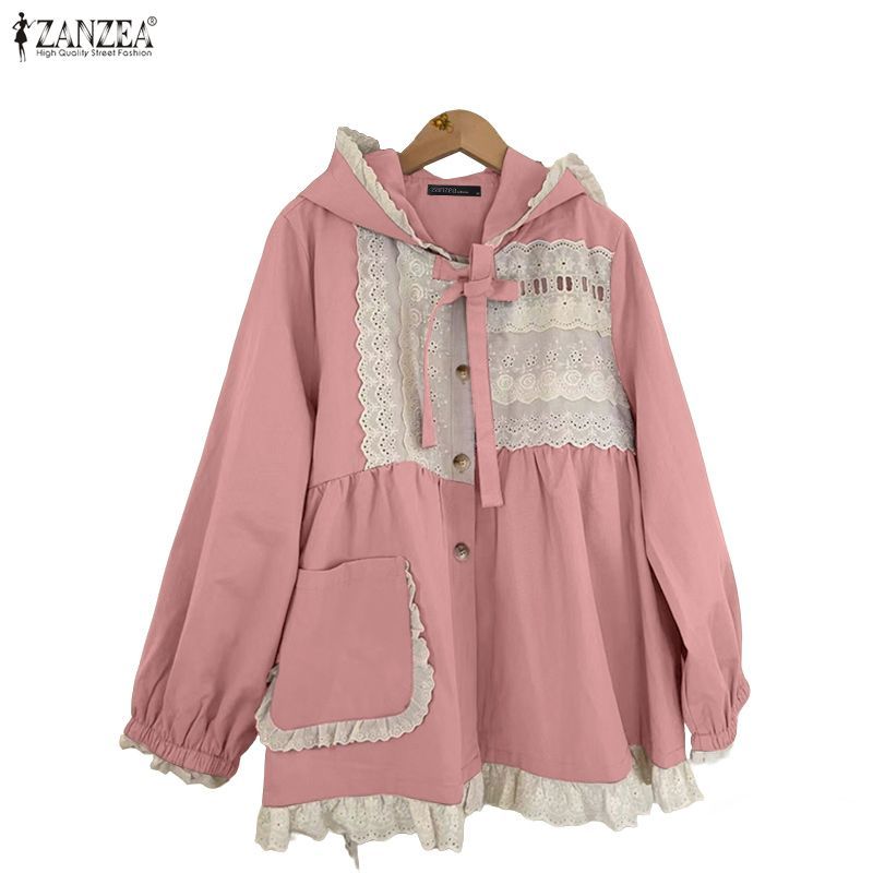 ZANZEA แจ๊คเก็ต trenches สไตล์เกาหลีฤดูใบไม้ร่วงสำหรับผู้หญิง พร้อมโบว์และแพทช์วอร์ค — صورة 6