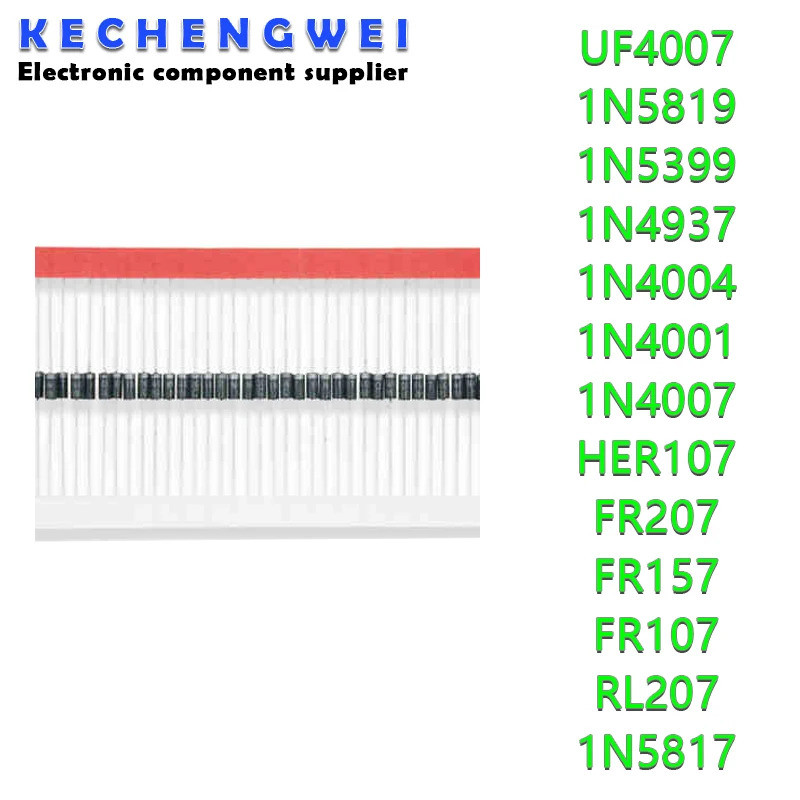 100PCS 1N5817 1N5819 1N5399 1N4937 1N4004 Schottky Rectifier Diode 1N4001 1N4007 UF4007 HER107 FR207