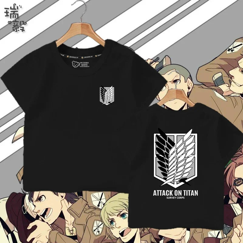 เสื้อยืดแขนสั้นเด็ก ลาย Attack on Titan หน่วยสำรวจ หน่วยตำรวจทหาร ปีกแห่งอิสรภาพ ผ้าฝ้าย 100% สำหรับเด็กหญิงและเด็กชาย