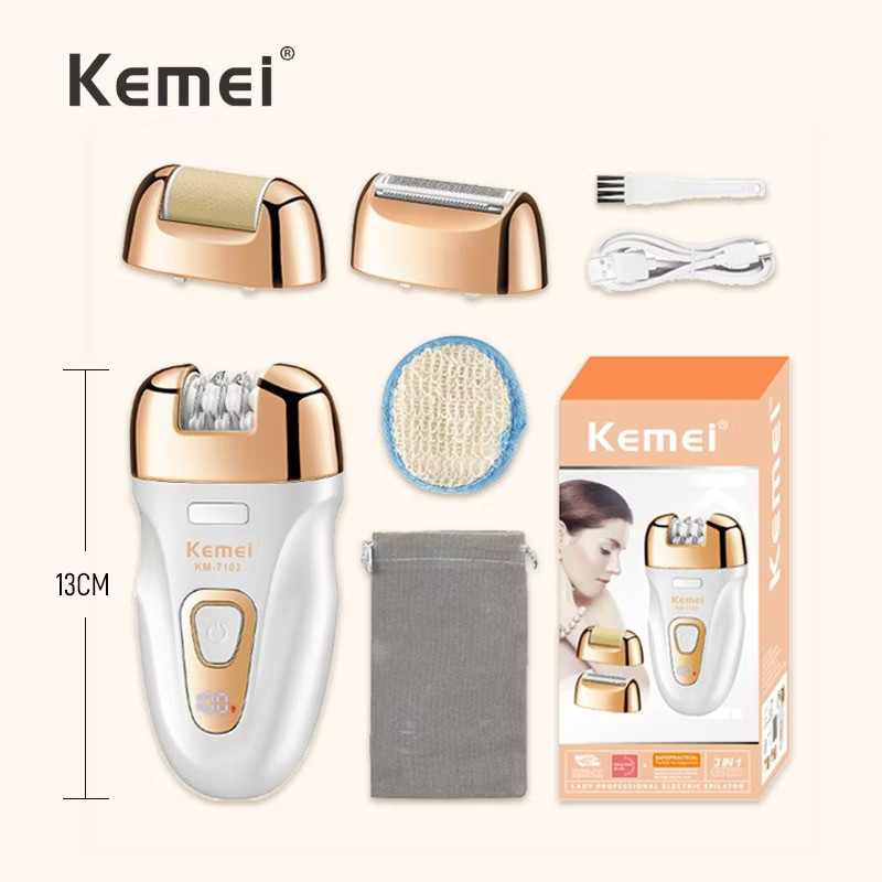 Kemei  เครื่องกําจัดขน KM7102 Depilador เครื่องโกนหนวดหญิงเครื่องโกนหนวด Body Care ผม trimmer ไฟฟ้ากําจัด  เครื่องบดเท้า