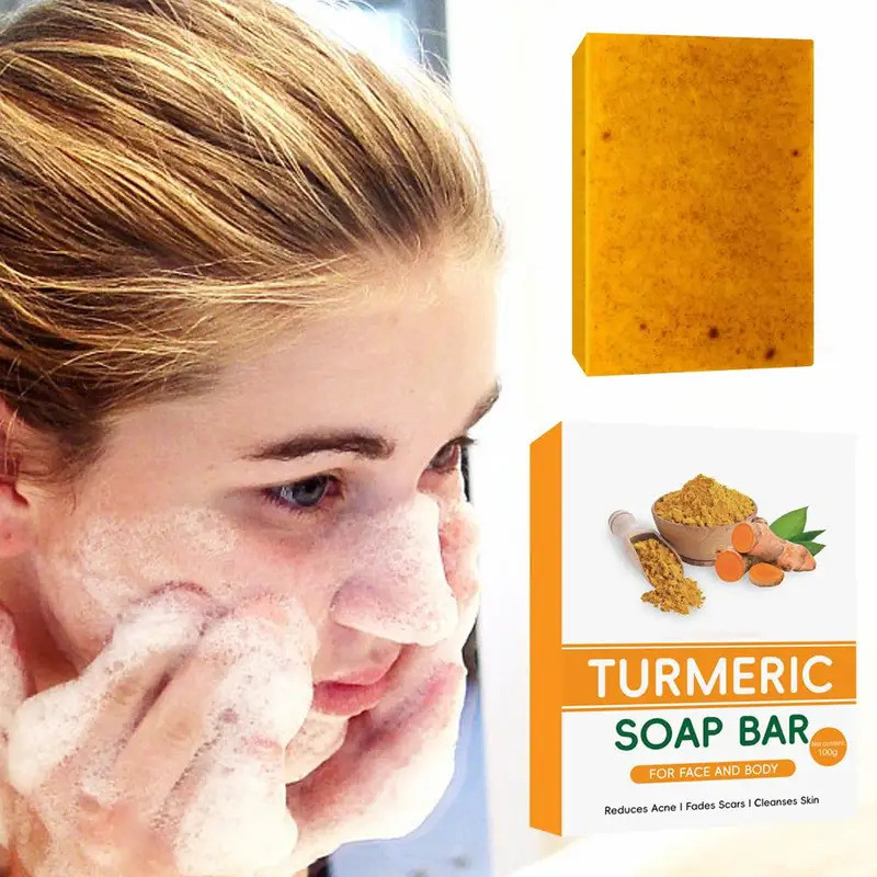 สบู่ขมิ้นทําความสะอาดใบหน้าป้องกันสิวไวท์เทนนิ่งผิว Lightening Face ลบสิว Lightening Ginger Handmade