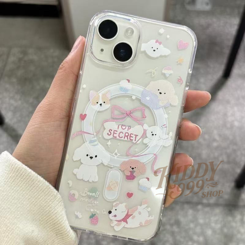 Kiddy🦋แม่เหล็ก เคสใสกันกระแทก เคสสําหรับไอโฟน 11 เคสชาร์ได้ สำหรับ IPhone 13 17 16 15 7Plus 14 12 11 Pro MAX 8 7 Plus